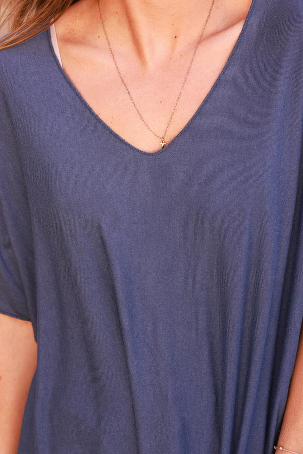 Relaxed fit Dark Blue v-neck Top