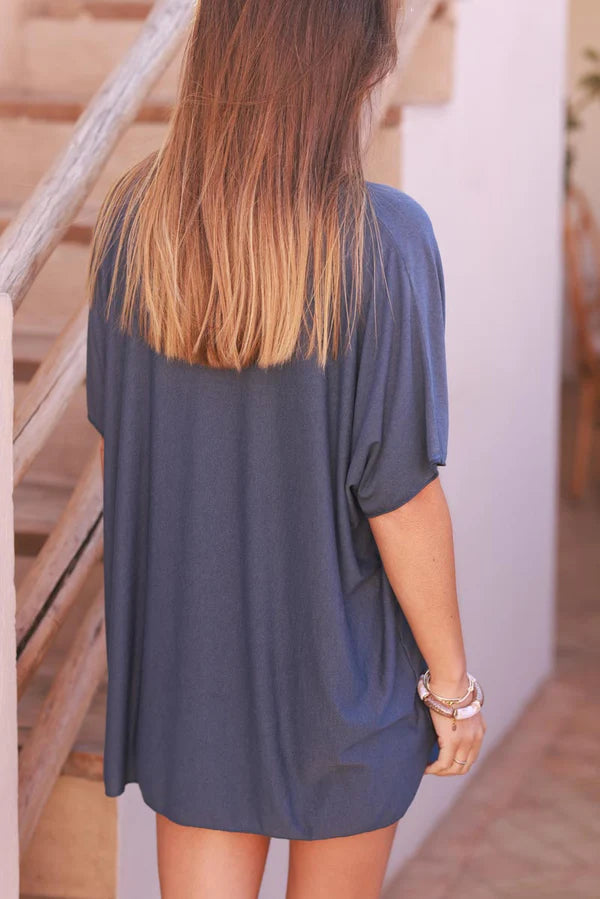 Relaxed fit Dark Blue v-neck Top