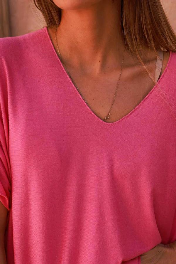 Relaxed fit fuchsia v-neck top