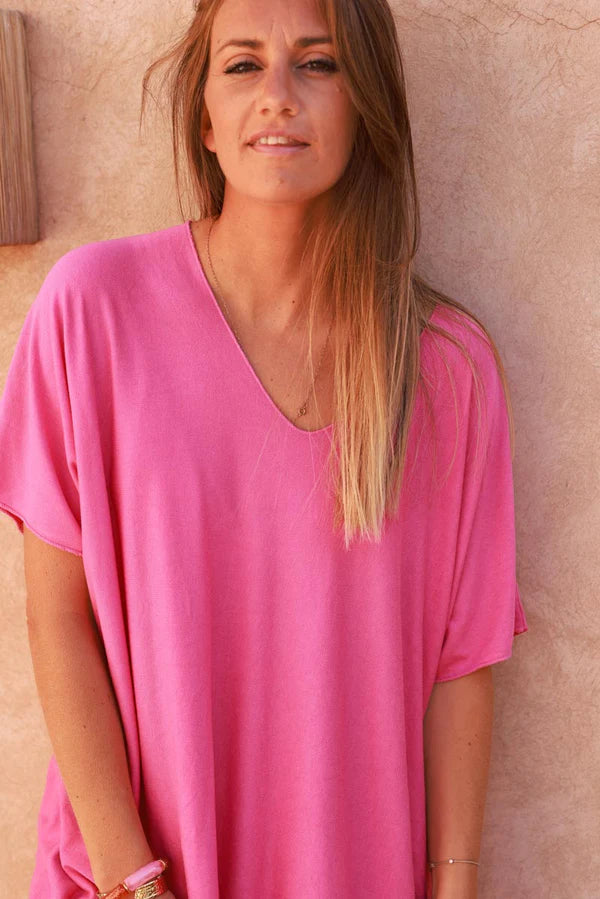 Relaxed fit fuchsia v-neck top