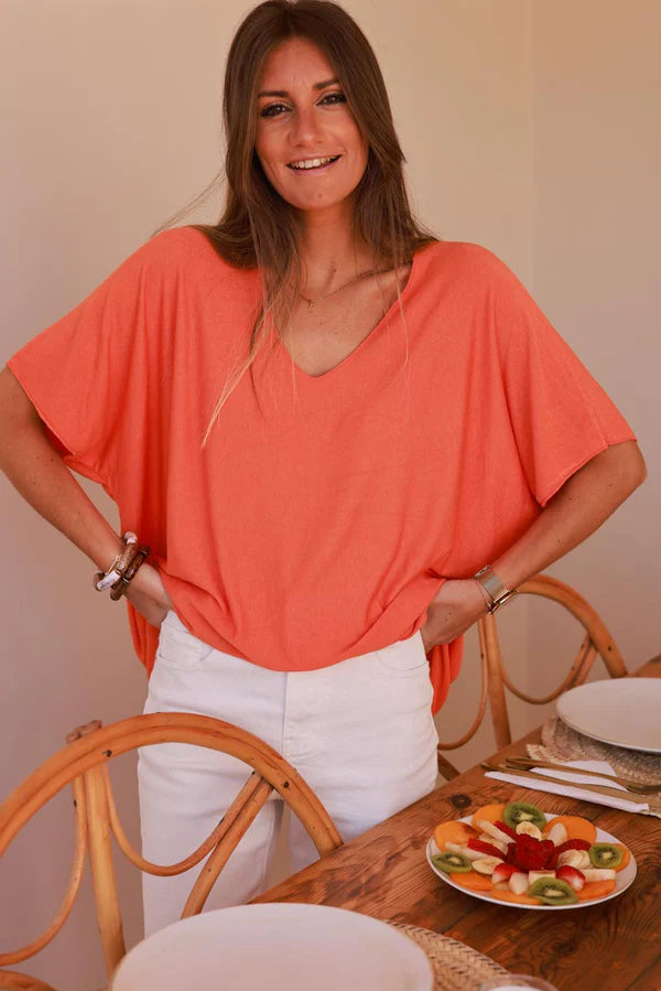 Relaxed fit Orange V-neck Top