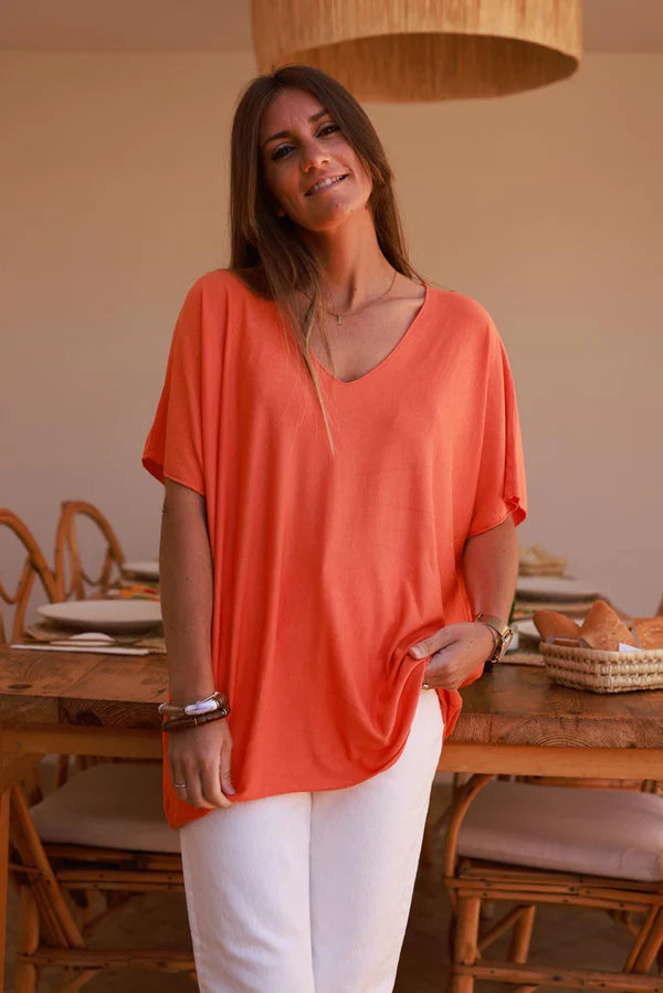 Relaxed fit Orange V-neck Top
