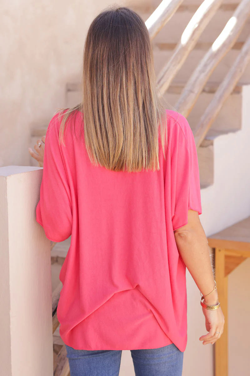 Relaxed fit raspberry v-neck top