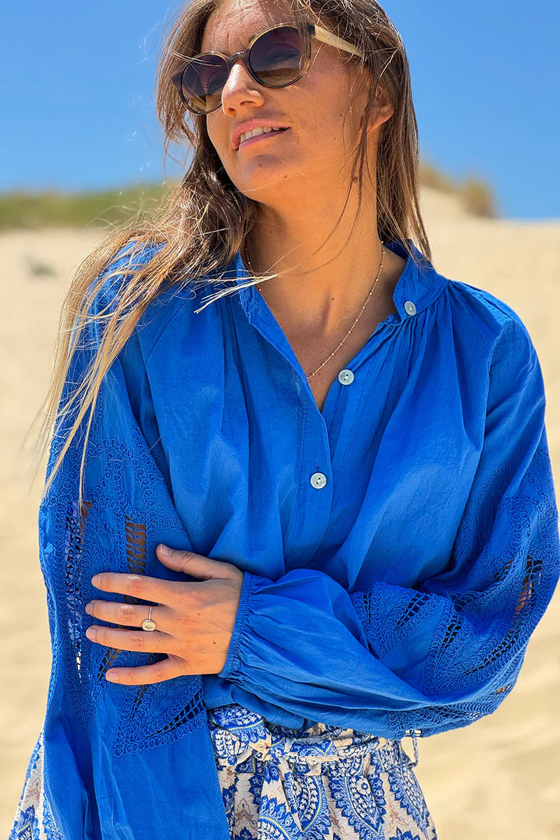 Royal blue Lotus Sleeve Poplin Blouse