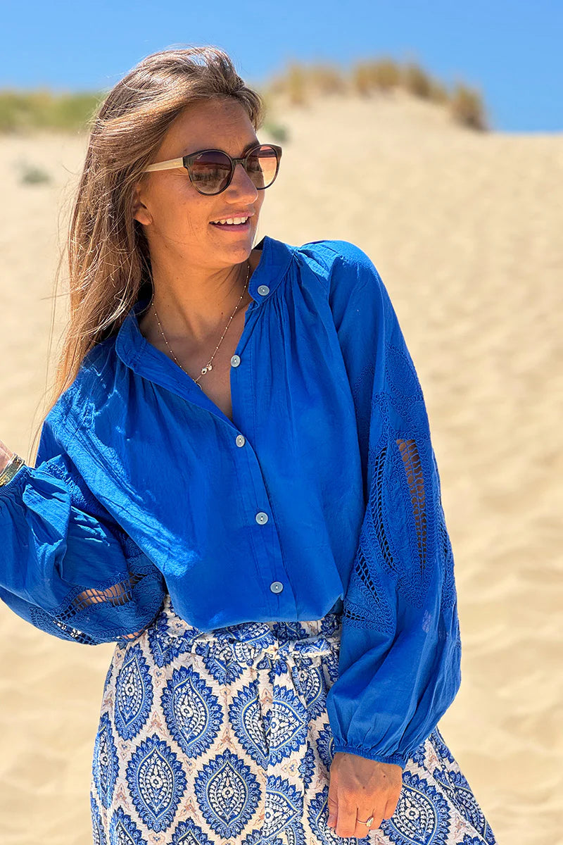Royal blue Lotus Sleeve Poplin Blouse