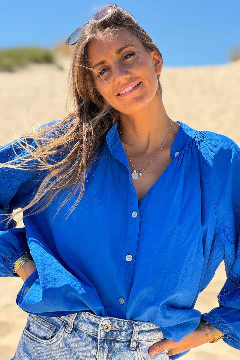Royal blue Lotus Sleeve Poplin Blouse