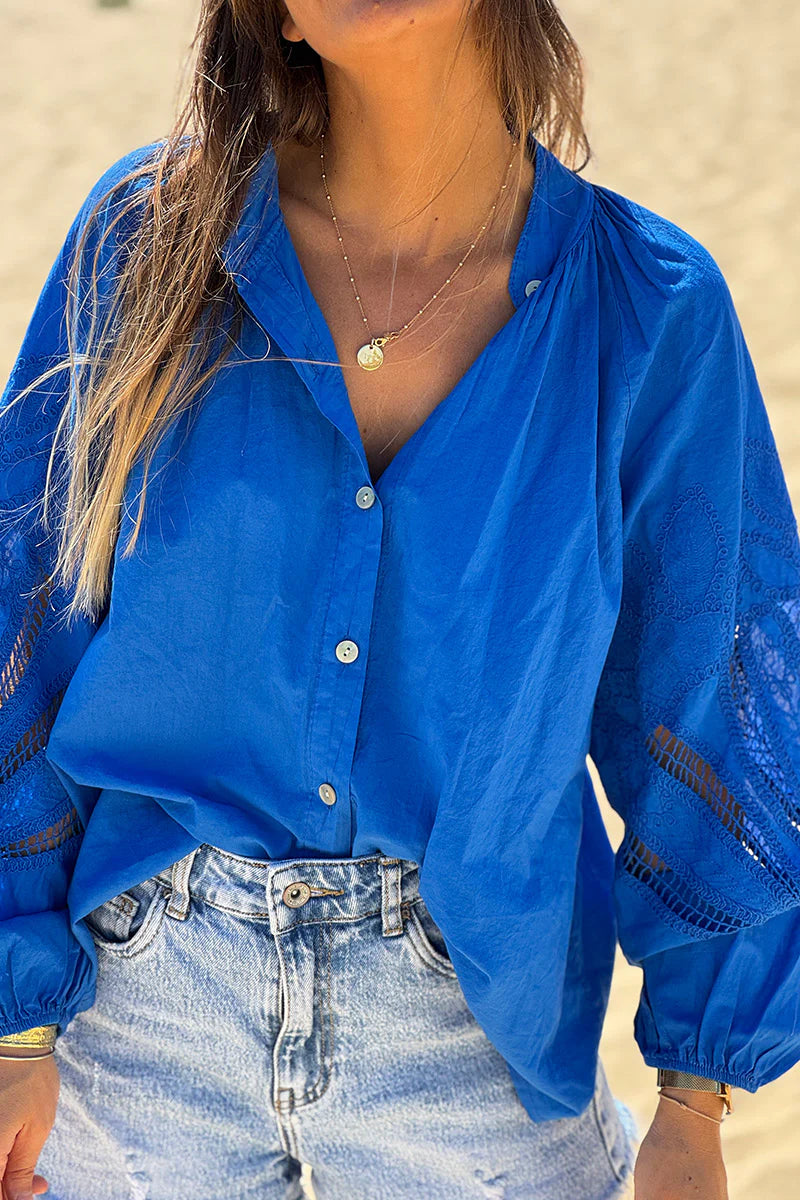 Royal blue Lotus Sleeve Poplin Blouse