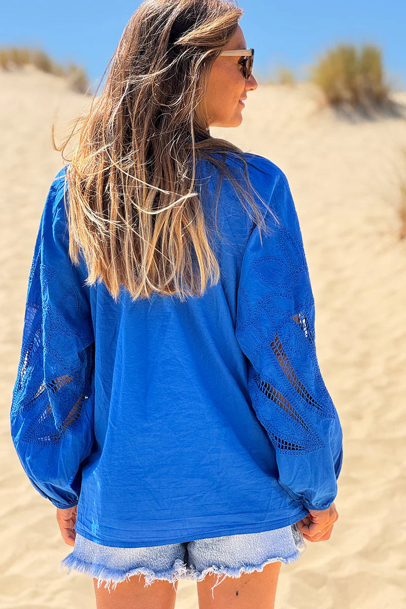 Royal blue Lotus Sleeve Poplin Blouse