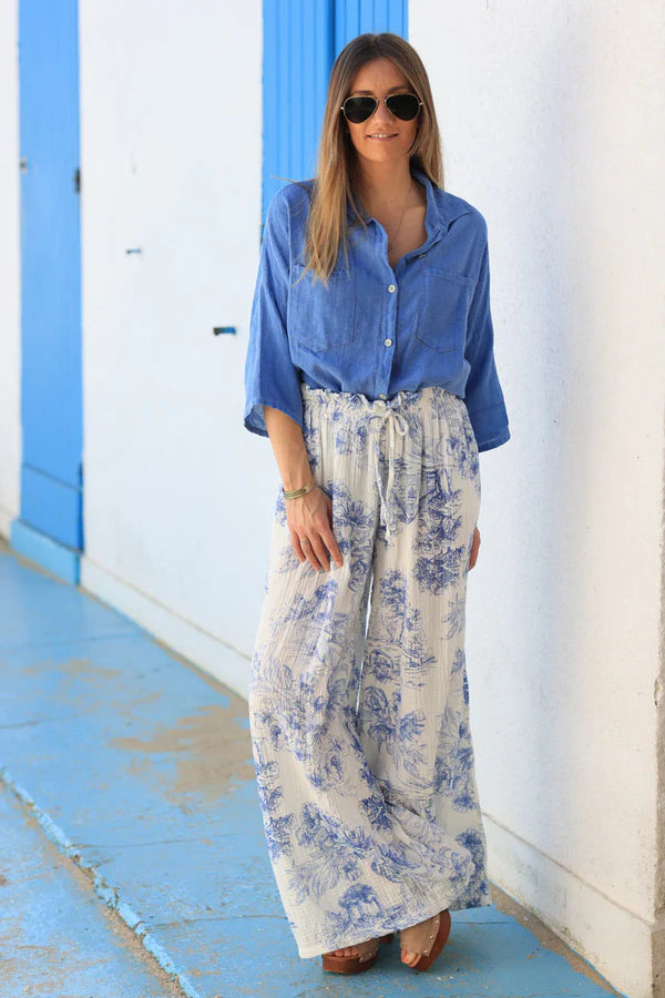 Royal blue soft cotton blouse 3/4 sleeves large pockets