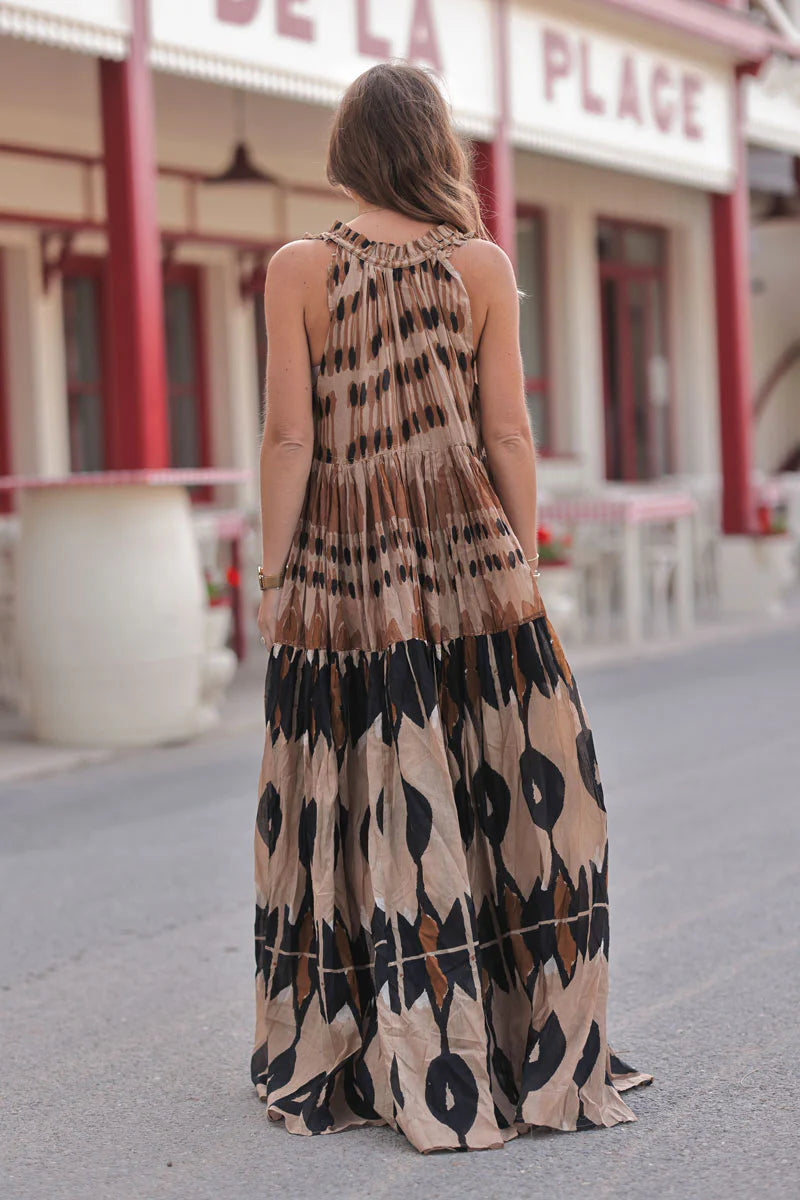 Taupe Batik Dye Sleeveless Maxi Dress