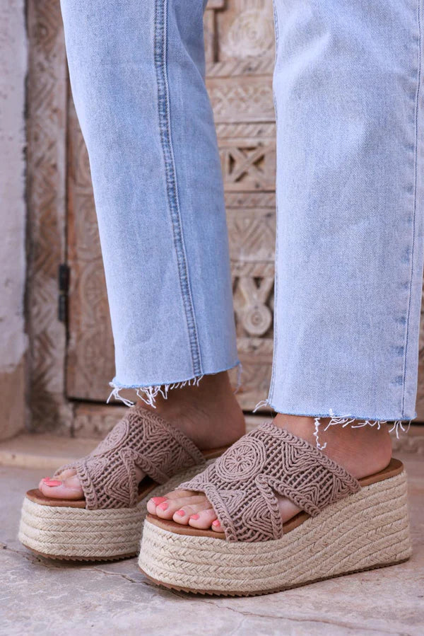 Taupe Crochet Wedge Espadrilles