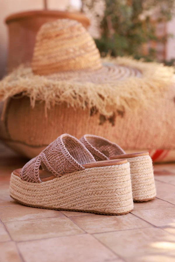Taupe Crochet Wedge Espadrilles