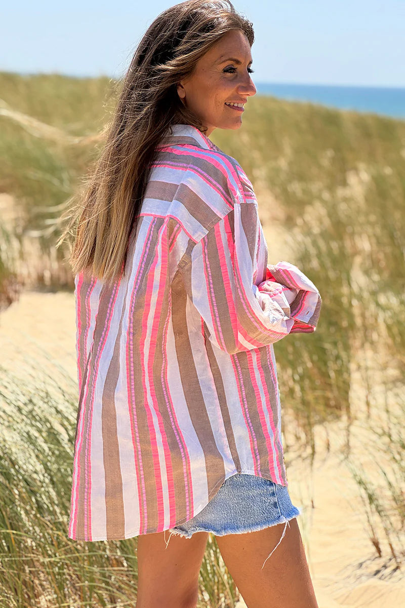 Taupe Neapolitan Stripe Button-Down Blouse