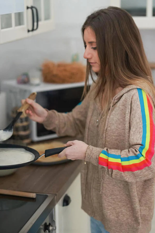 Taupe Rainbow Stripe Zippered Hoodie