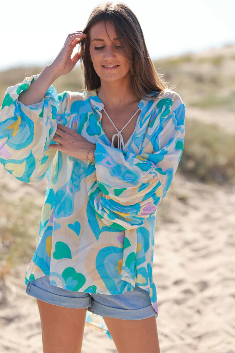 Turquoise Heart Swirl Bell Sleeve Tunic