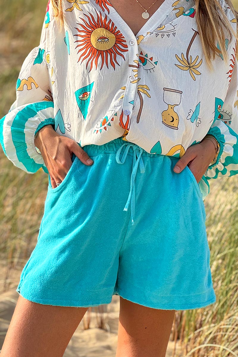 Turquoise Terry Cloth Shorts