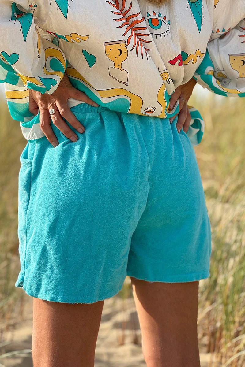 Turquoise Terry Cloth Shorts