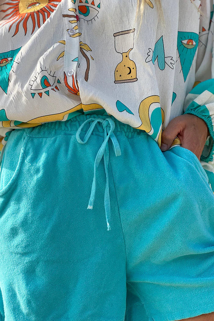 Turquoise Terry Cloth Shorts