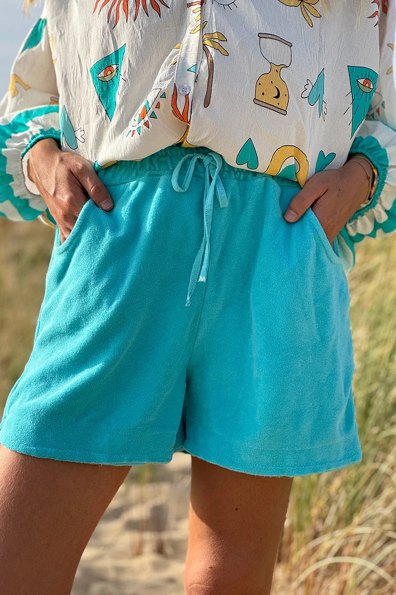 Turquoise Terry Cloth Shorts