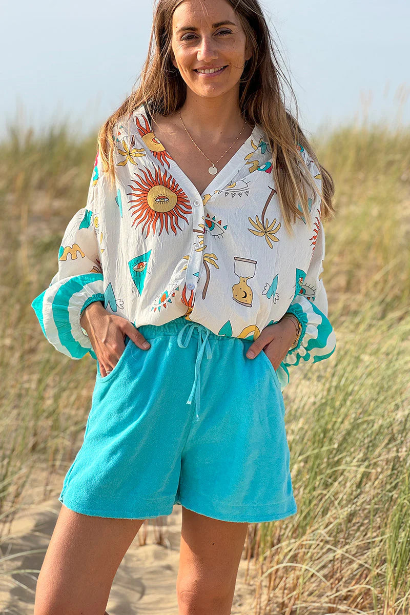 Turquoise Terry Cloth Shorts