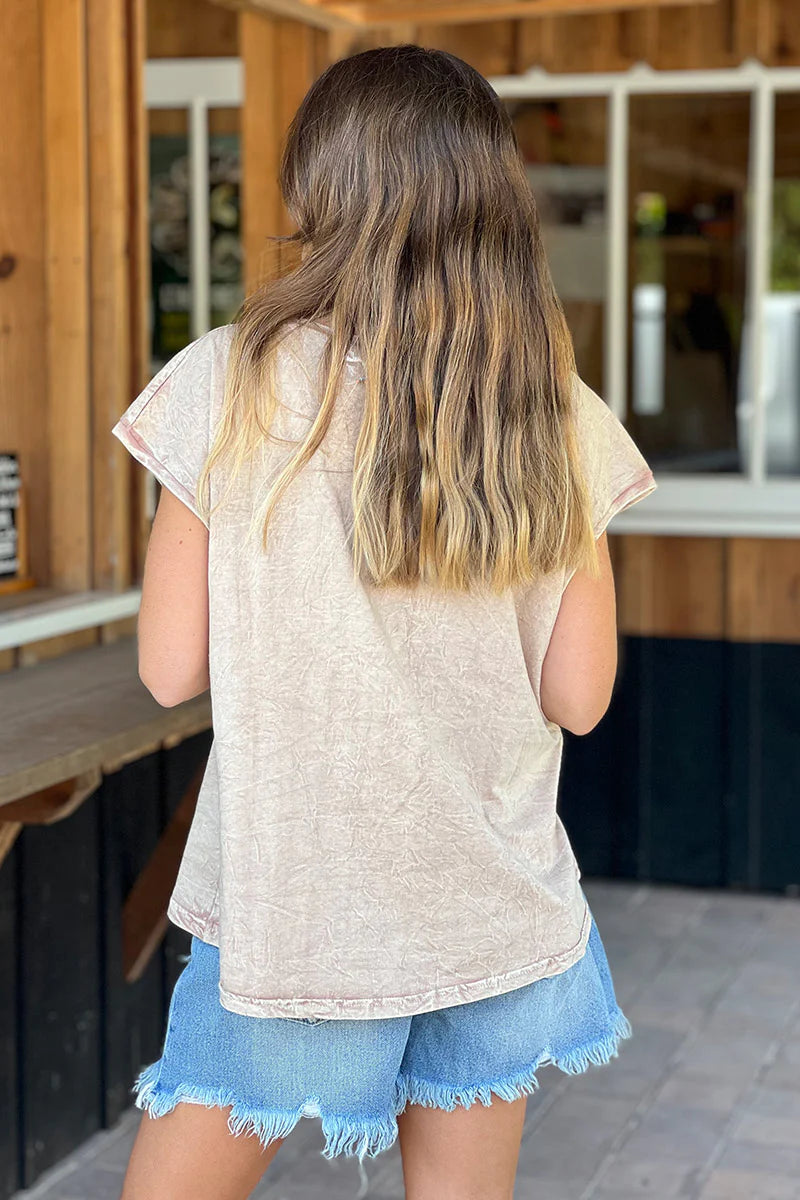 Washed Taupe “Amore Mio” Slouchy V-Neck Tee