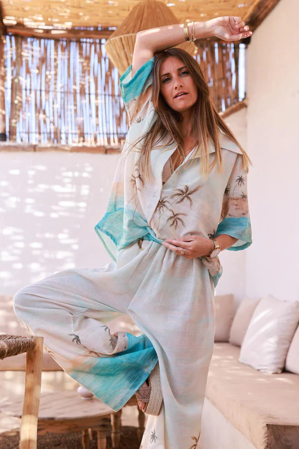 Water green Sunset Button-Down Blouse