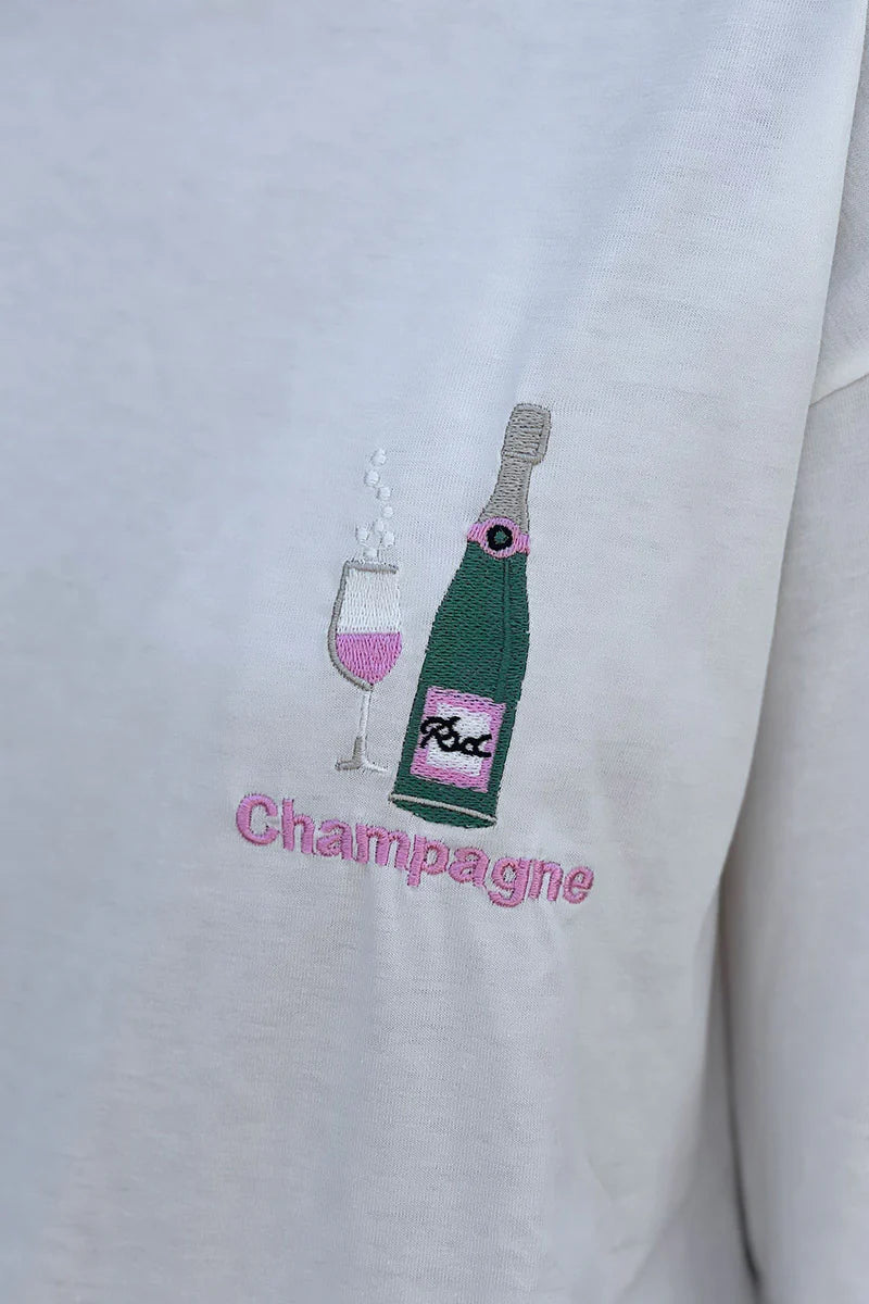 White “Champagne” Embroidered Tee