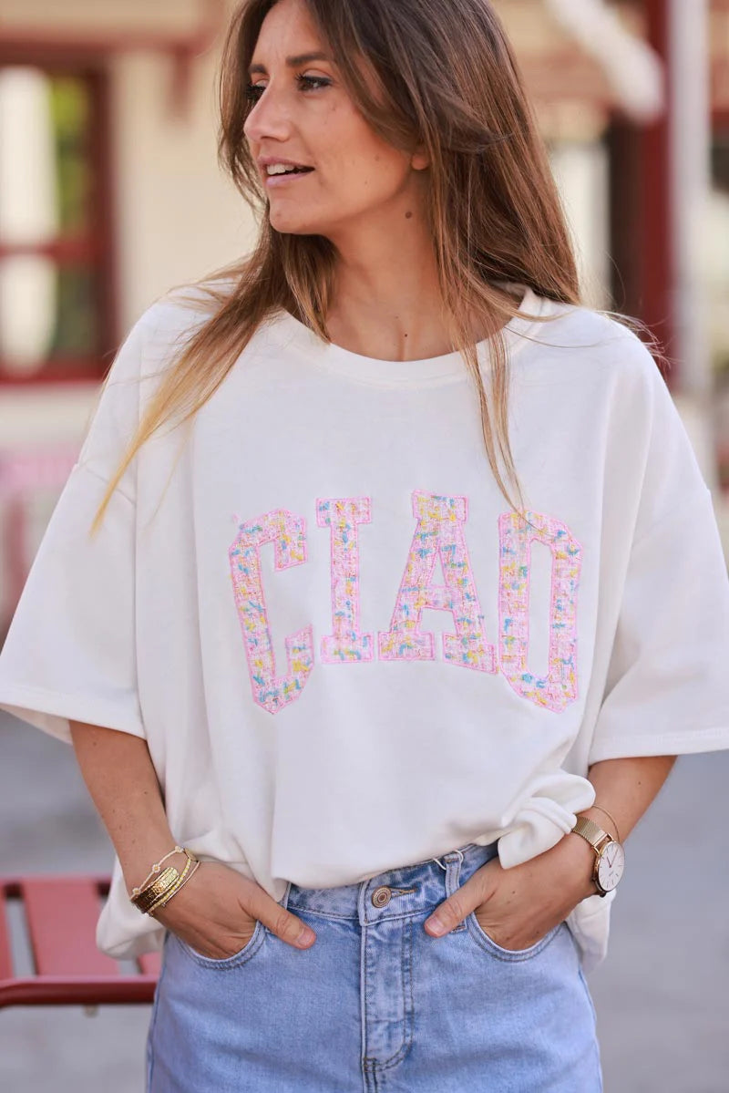 White “CIAO” Italian Knit Top