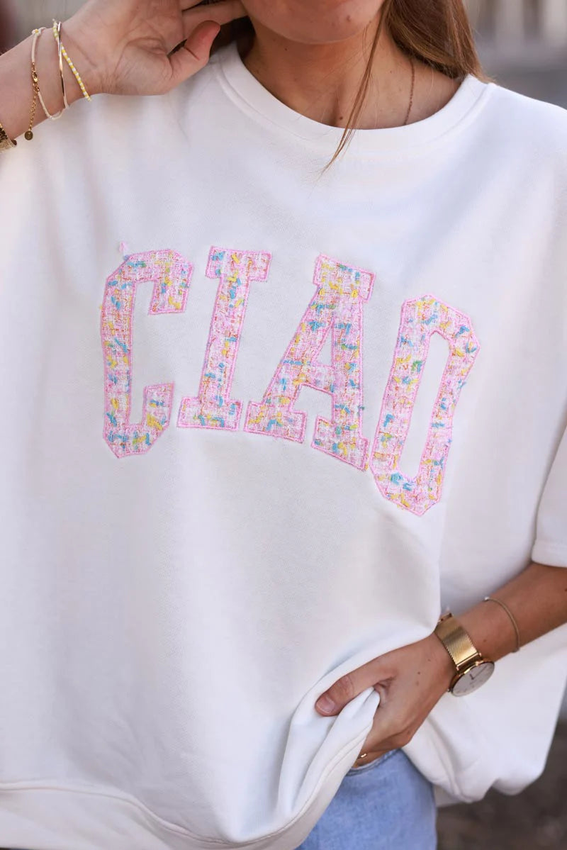 White “CIAO” Italian Knit Top