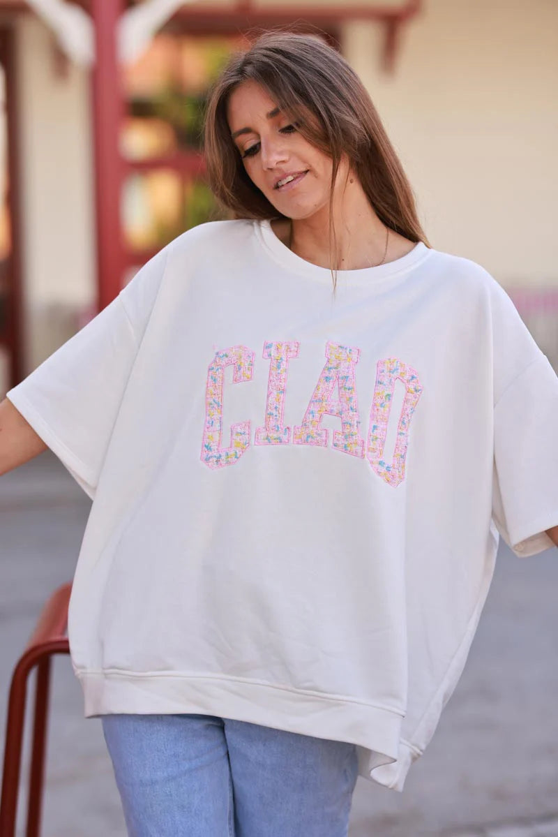 White “CIAO” Italian Knit Top