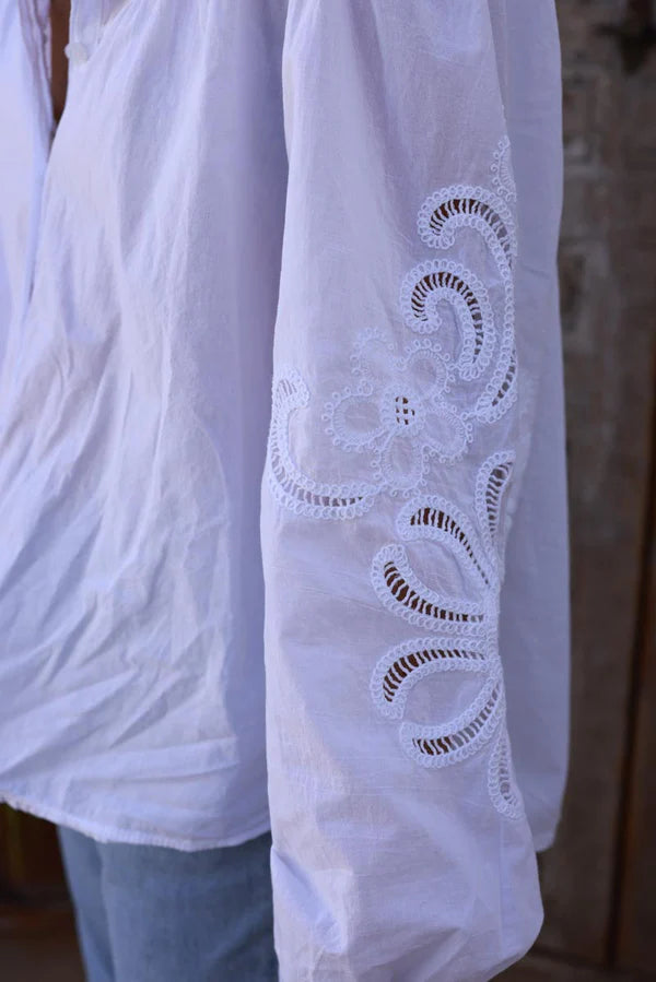 White Cotton Crochet Sleeve Blouse