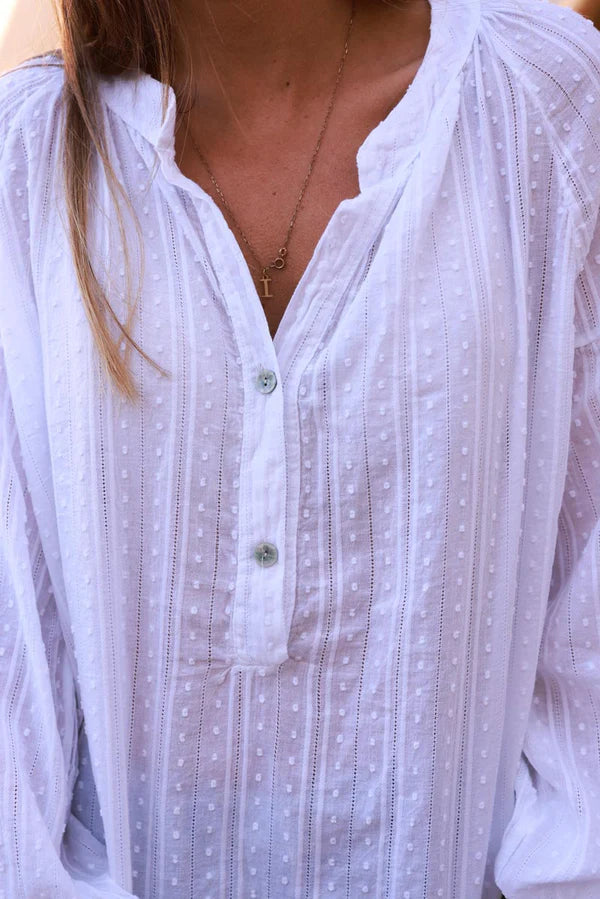 White Cotton Swiss Dot Embroidered Blouse