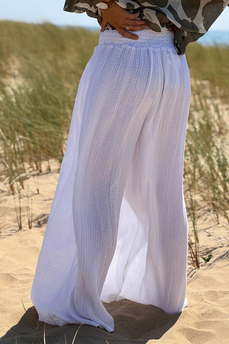 White Gauze Wide-Leg Pants