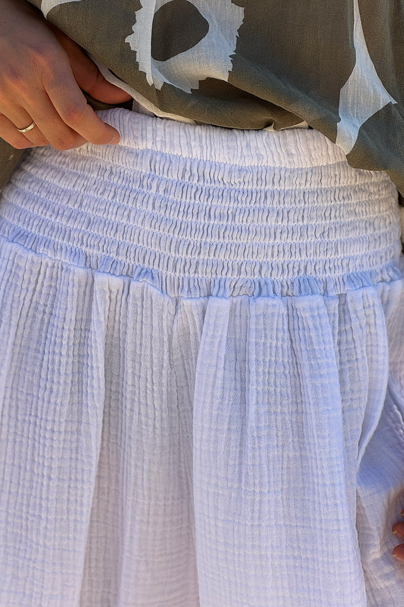 White Gauze Wide-Leg Pants