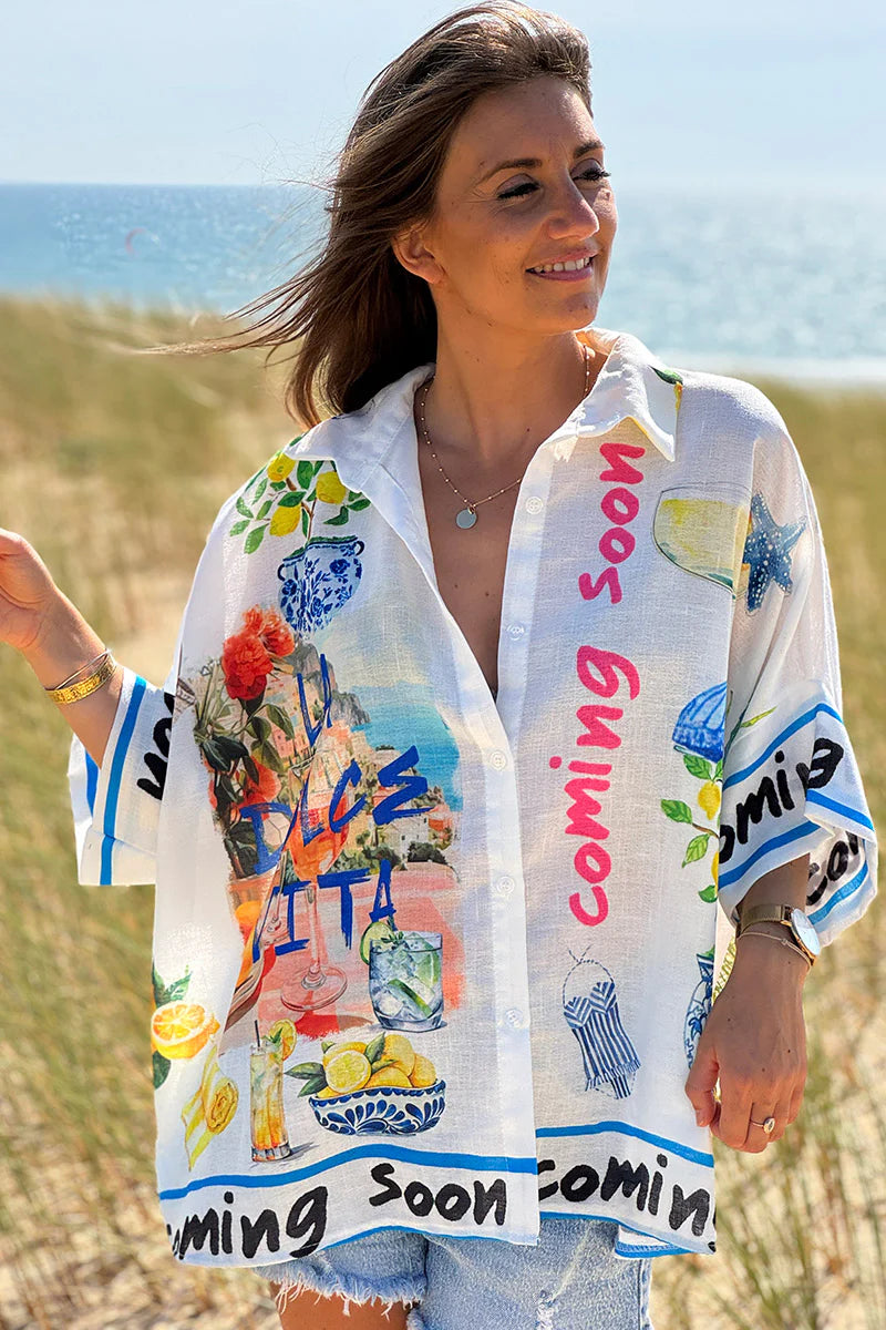 White “Italian Summer” Button-Down Blouse