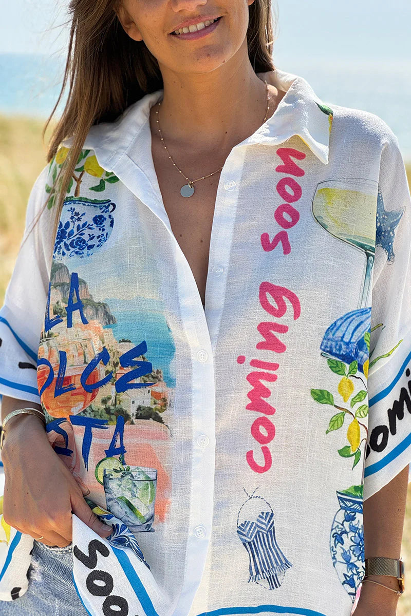 White “Italian Summer” Button-Down Blouse