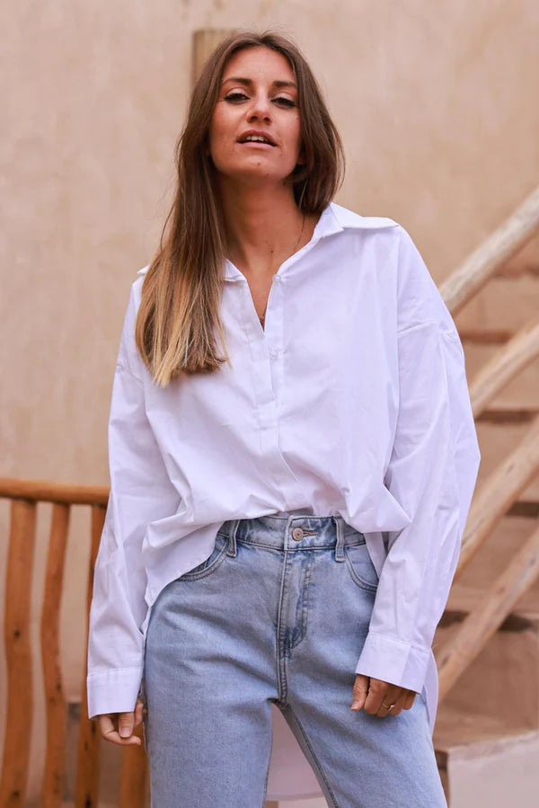 White “LOVE” Slouchy Button-Down Shirt