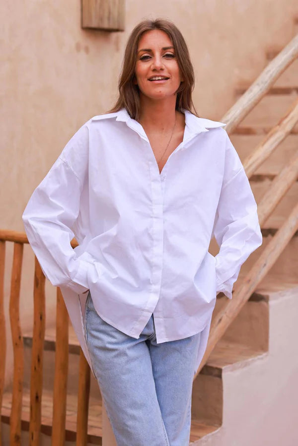 White “LOVE” Slouchy Button-Down Shirt