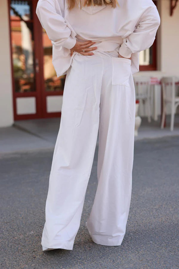 White Luxe Knit Wide-Leg Lounge Pants