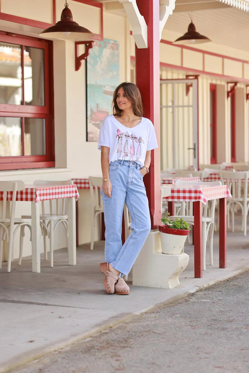 White pink “Vacation Girlfriends” V-Neck Tee