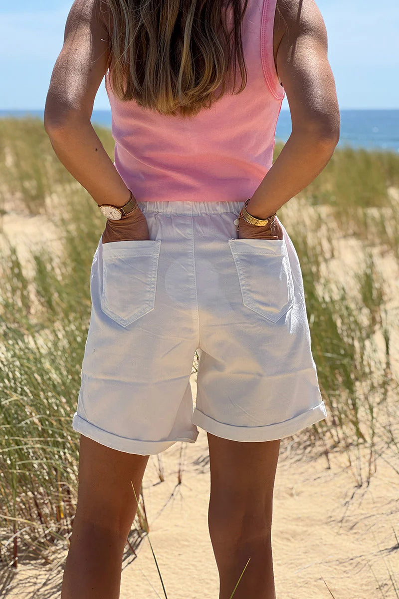 White Pull-On Hiking Shorts