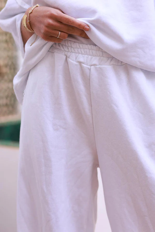 White Raw Hem Casual Jersey Pants