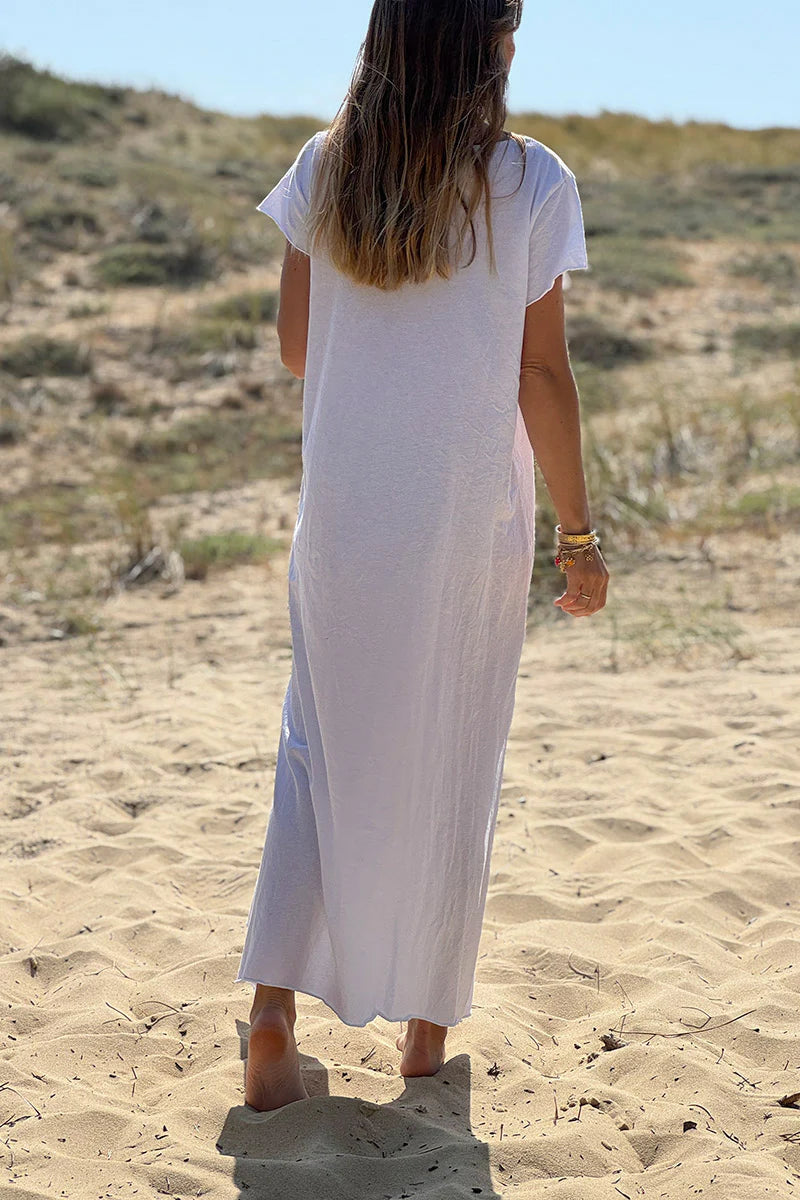 White 'Rock and Roll' Cotton Maxi Dress