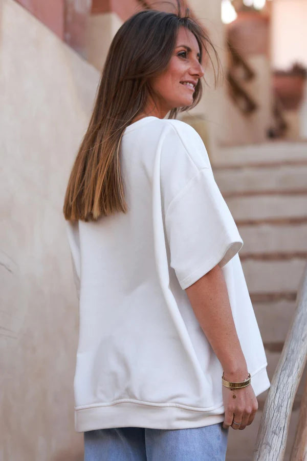 White Smiley Face Jersey Knit Tee