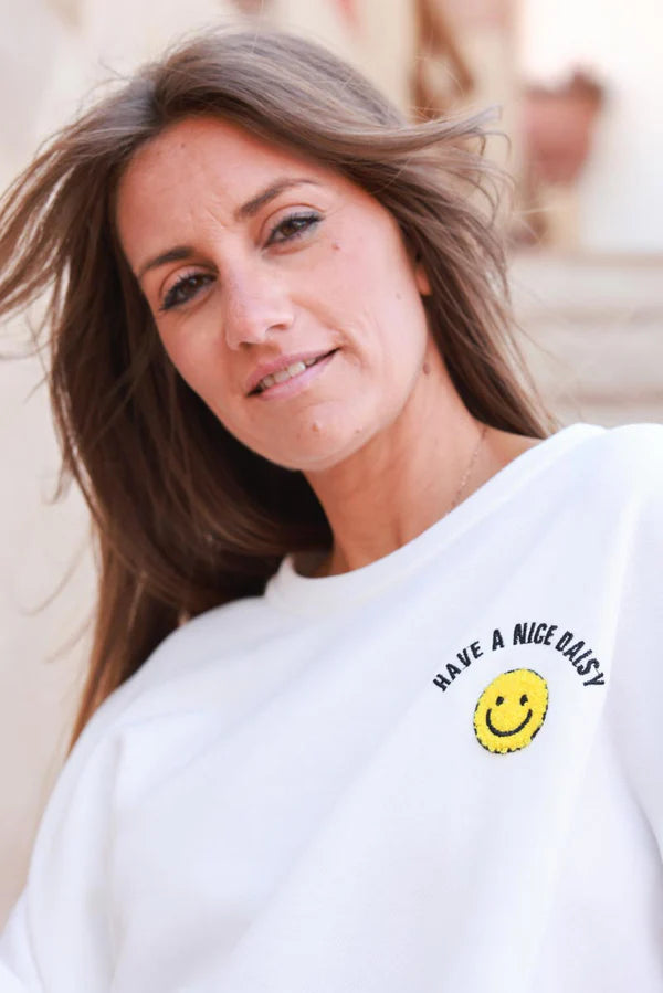 White Smiley Face Jersey Knit Tee