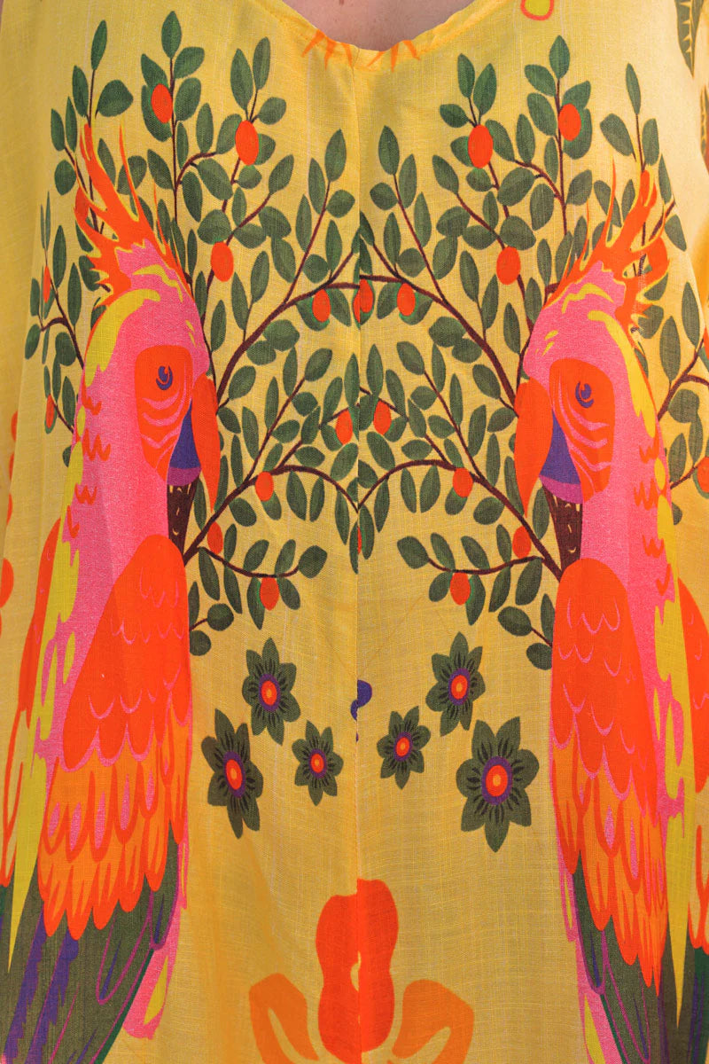 Yellow Batik Parrots Viscose Jumpsuit