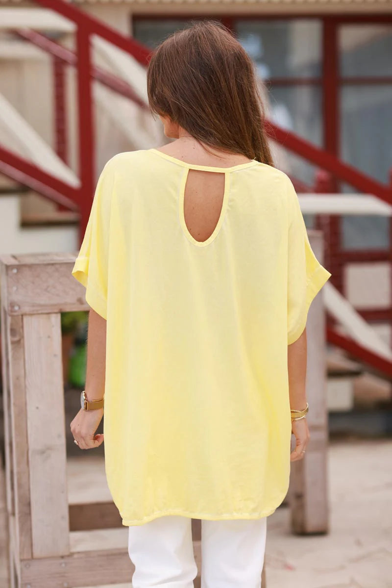 Yellow “Bonjour” French Scoop Neck Tee