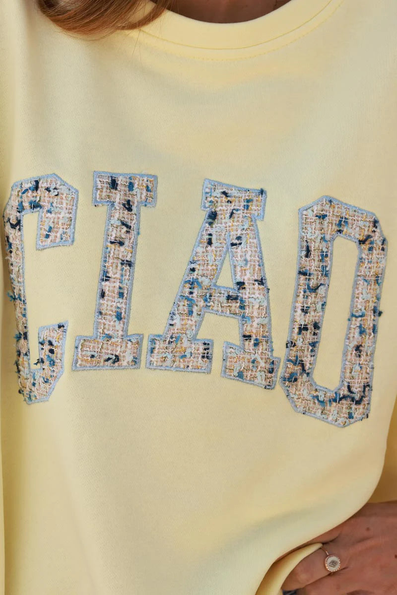 Yellow “CIAO” Italian Knit Top