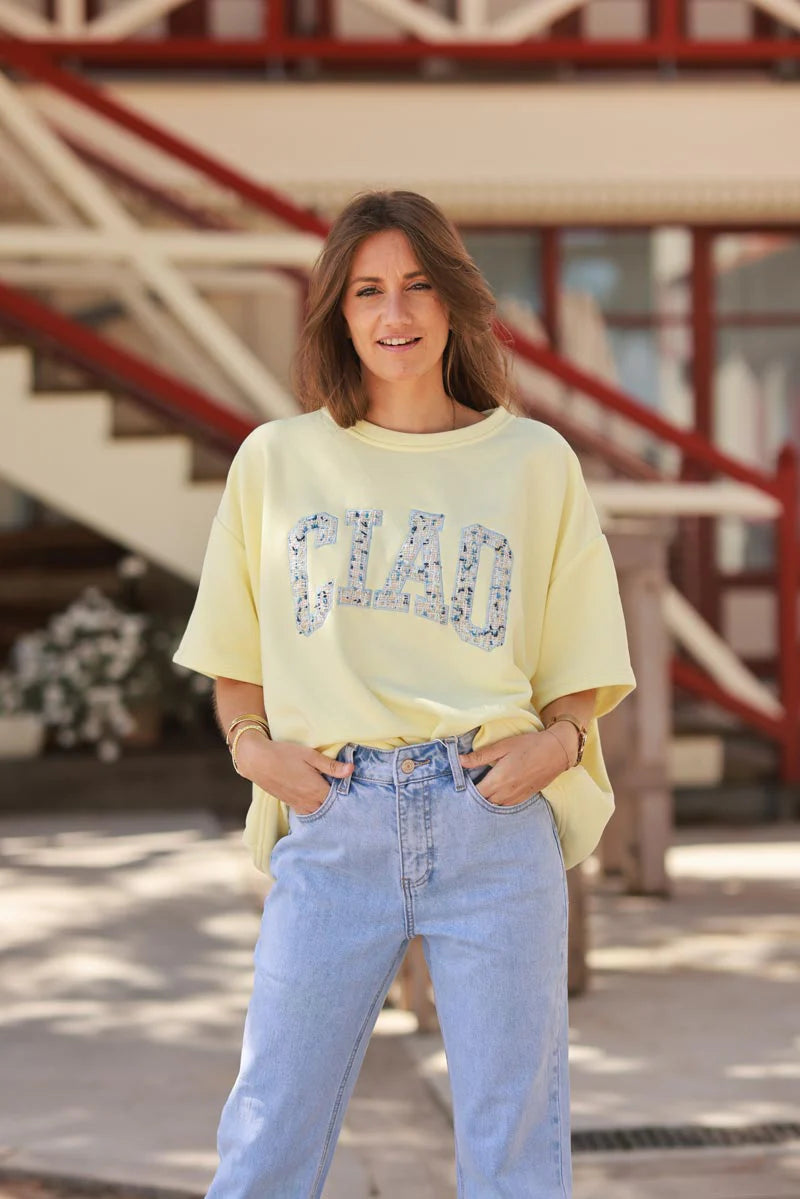 Yellow “CIAO” Italian Knit Top
