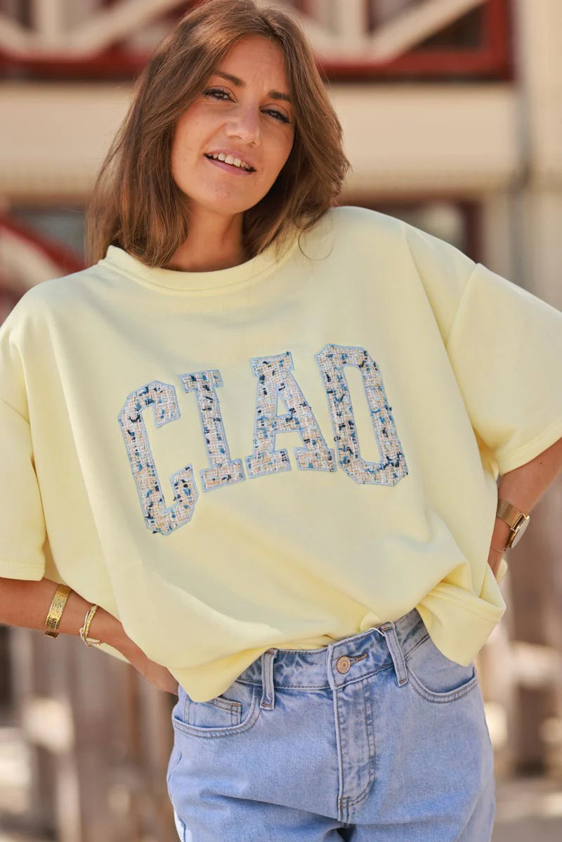 Yellow “CIAO” Italian Knit Top